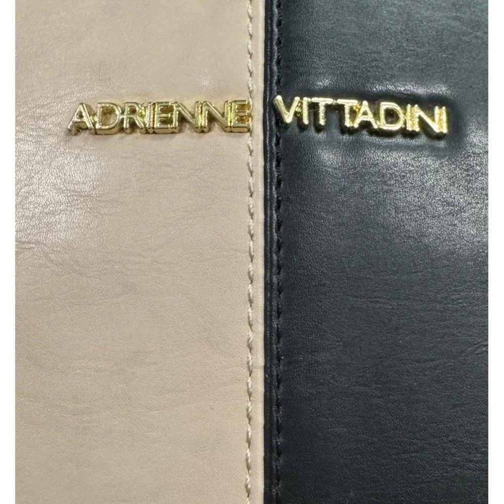Adrienne Vittadini Tote Handbag Large White Tan‎ Black Colorblock Faux Leather